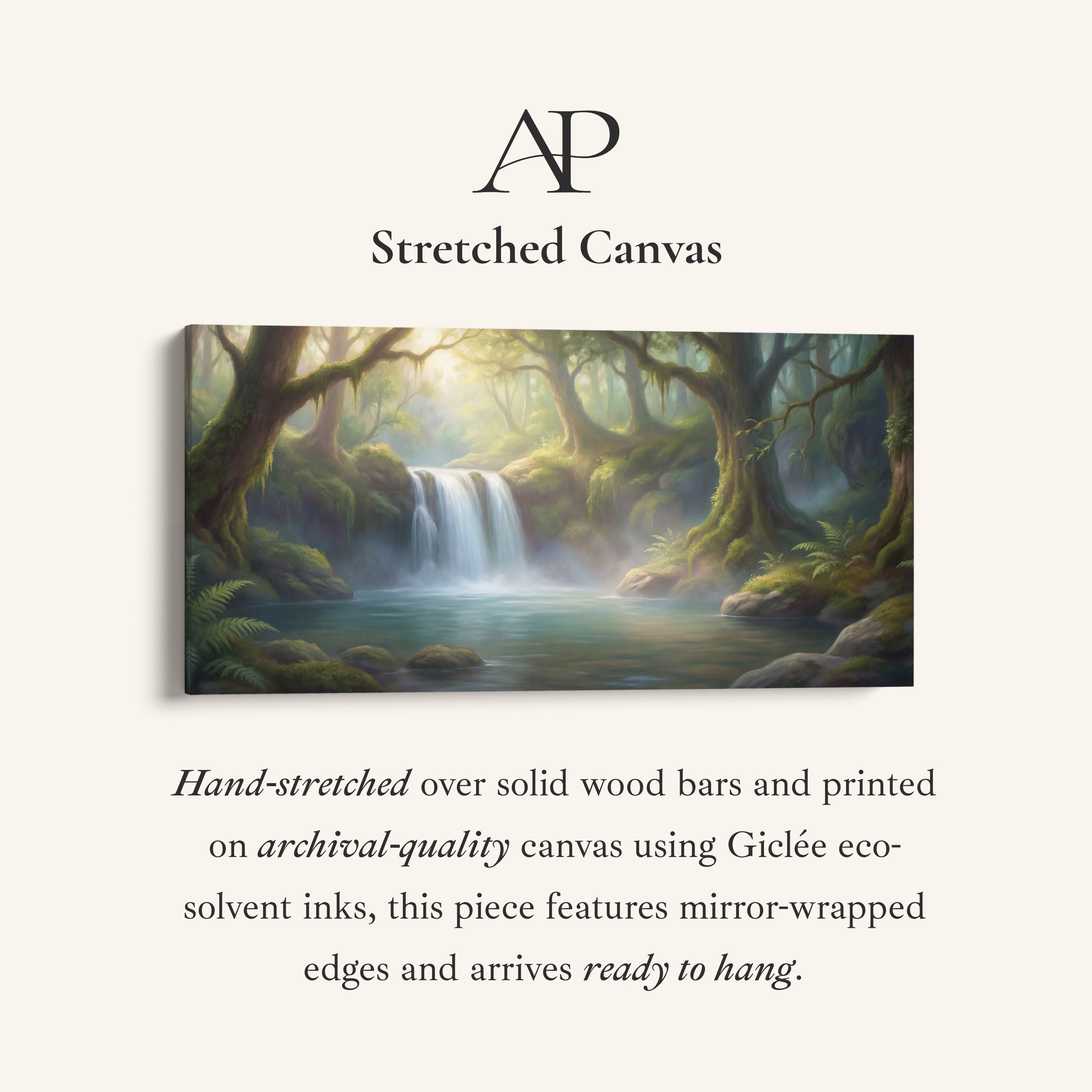 Forest Waterfall wide canvas Statement Wall Decor For Living Room