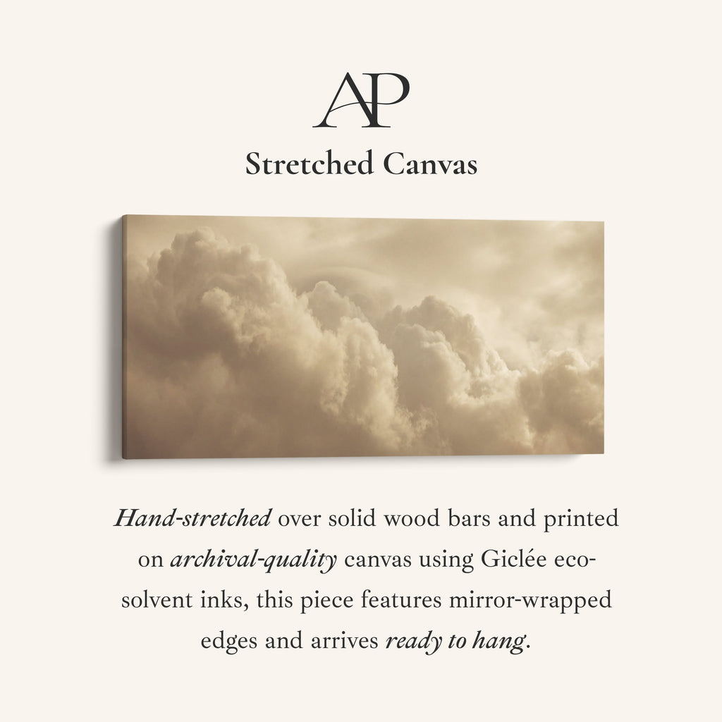 Warm Sepia Clouds Horizontal Wall Art Panoramic Canvas Print For Living Room