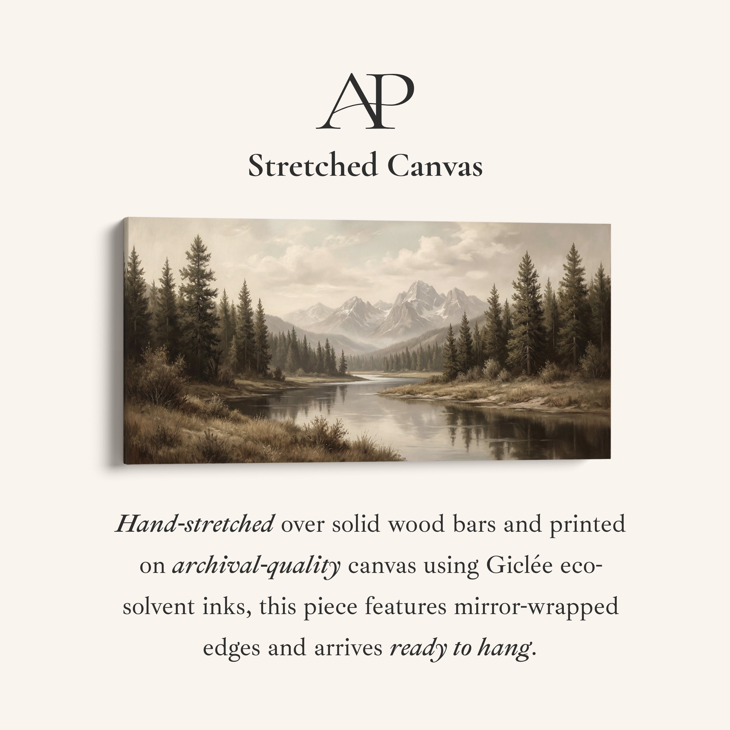 Mountain River Horizontal Wall Art Panoramic Canvas Print For Office