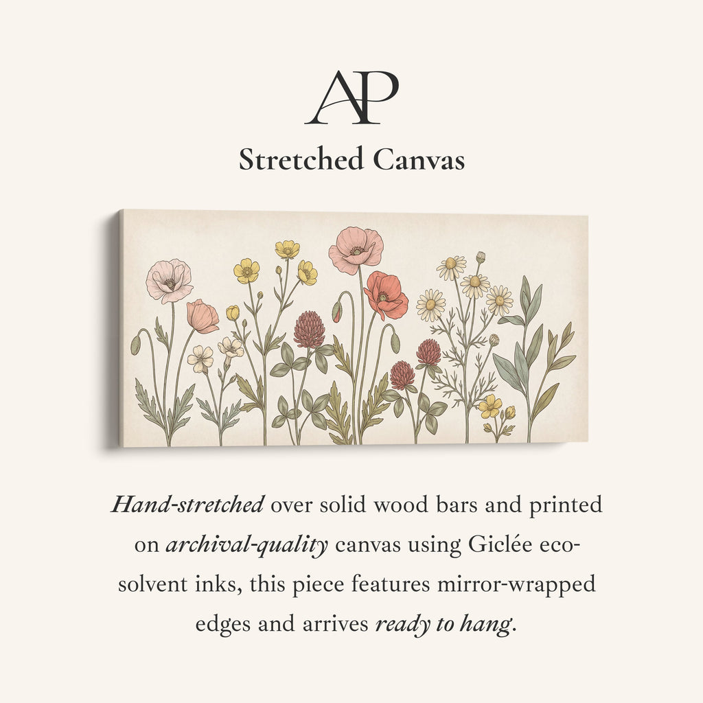Large Wall Art Botanical Wildflower Illustration Horizontal Canvas Print For Kitchen