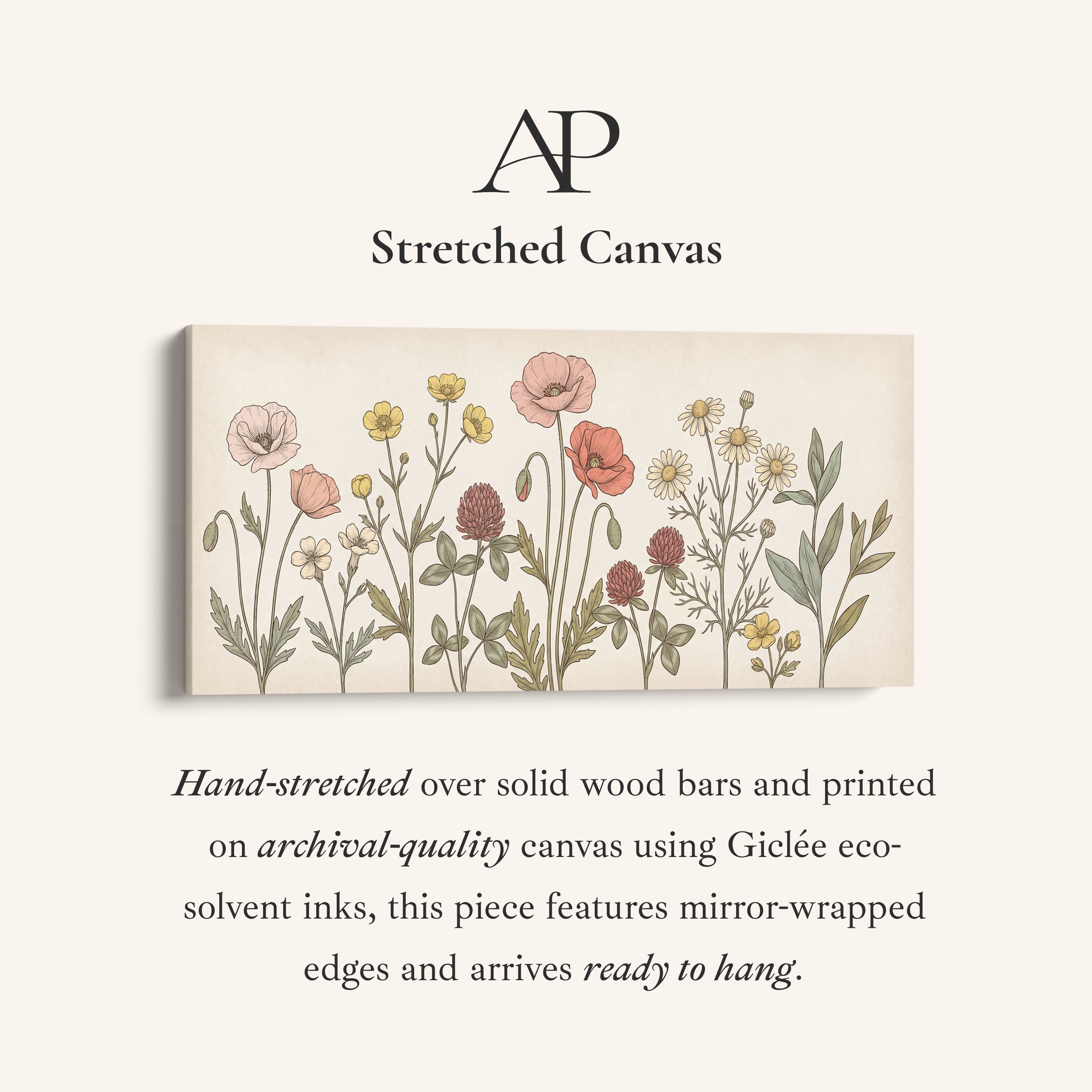 Large Wall Art Botanical Wildflower Illustration Horizontal Canvas Print For Kitchen