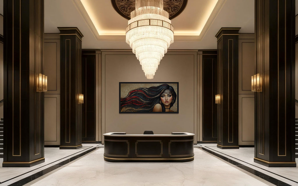 Hair Salon Wall Art - Woman With Long Hair Mosaic Painting Canvas Art