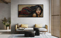Hair Salon Wall Art - Woman With Long Hair Mosaic Painting Canvas Art