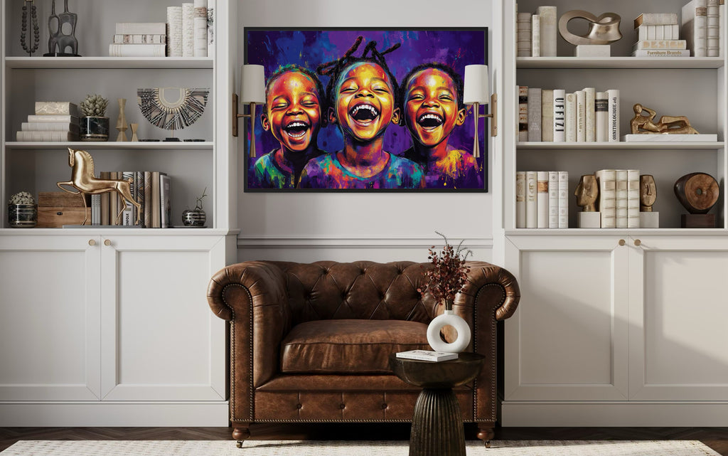 Happy Black Kids Framed Canvas Wall Art