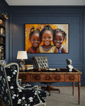 Happy Smiling Black Girls Framed Canvas Wall Art