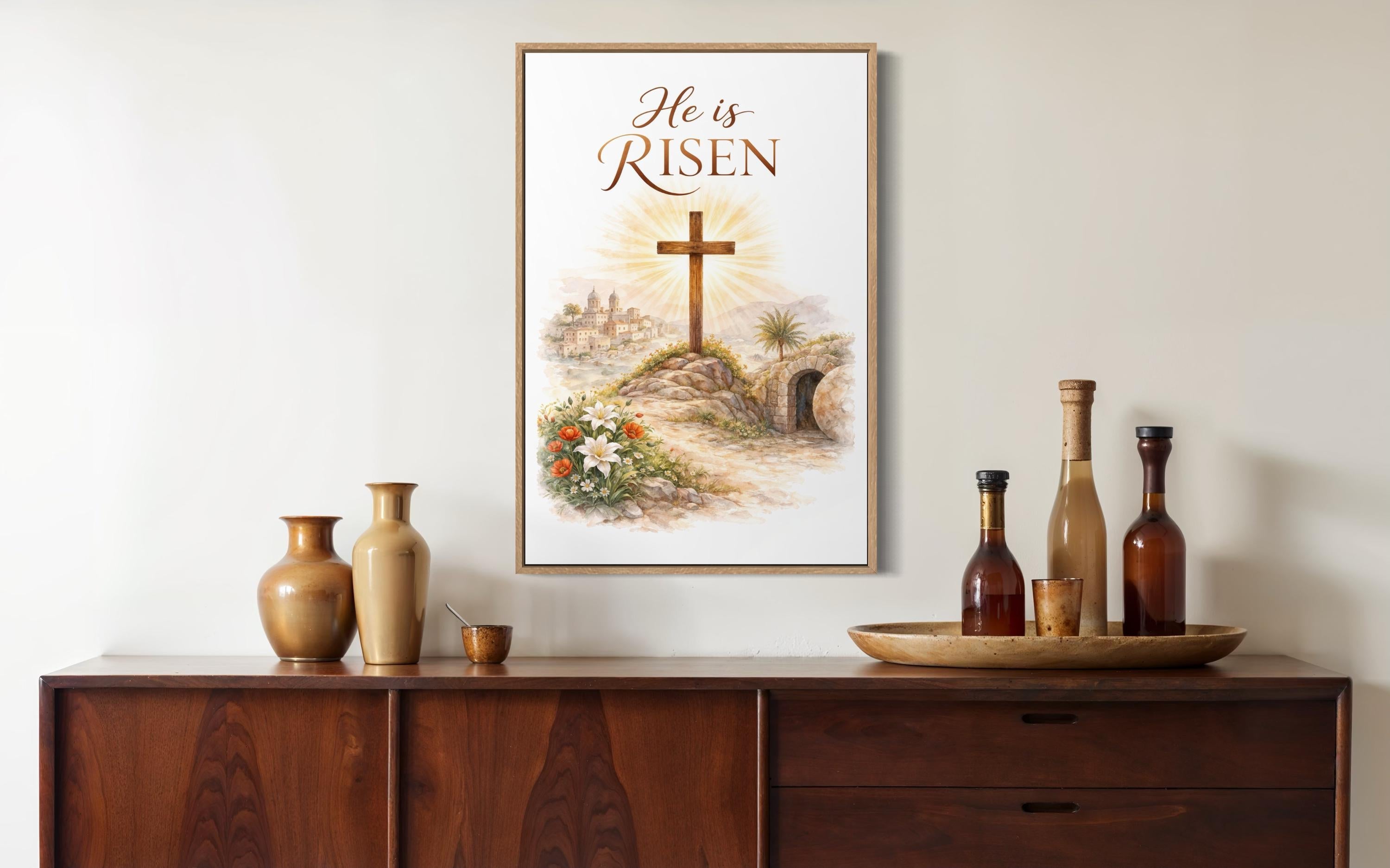 He Is Risen Wall Art – Christian Easter Decor | Resurrection Canvas Print