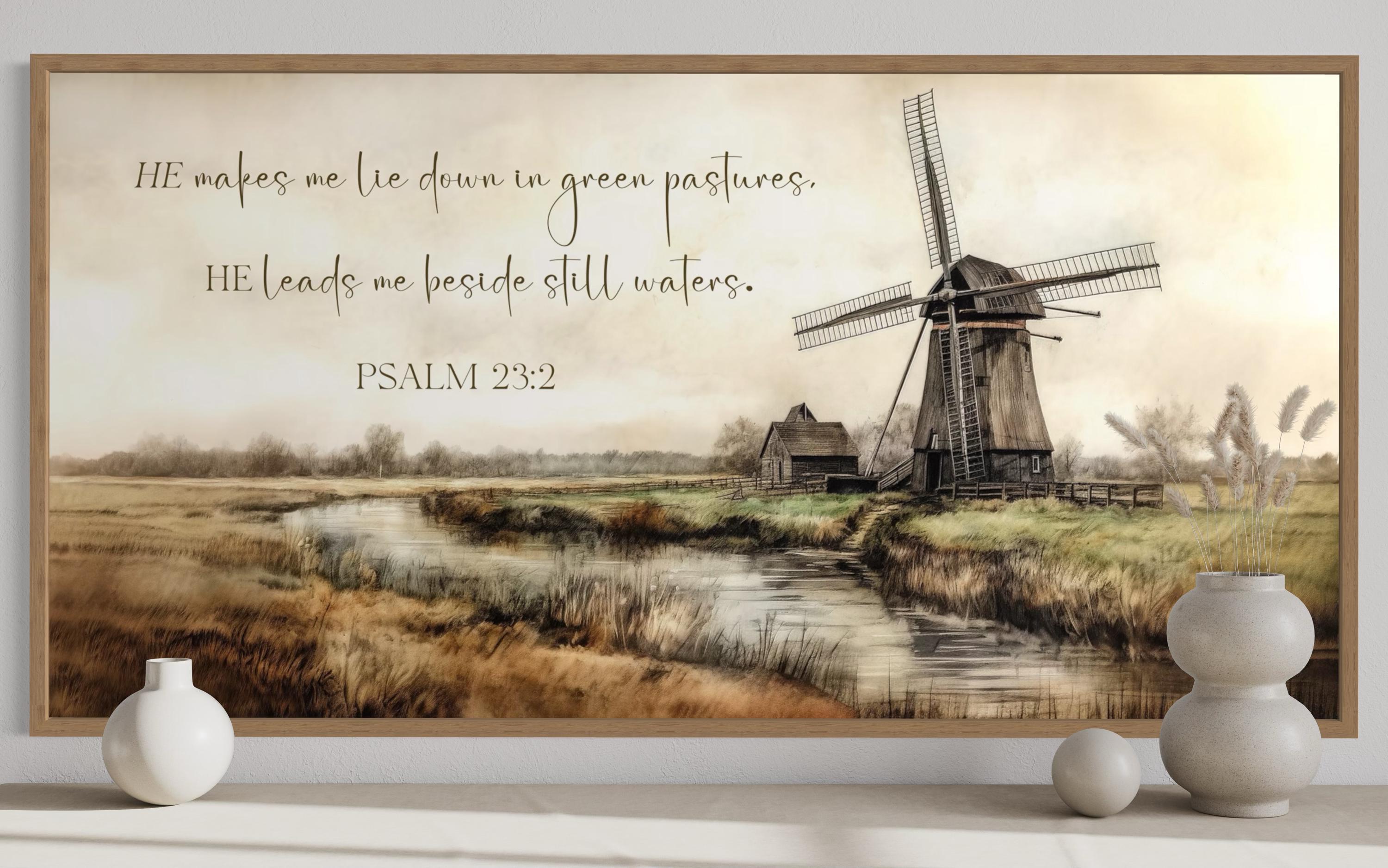 He Makes Me Lie Down in Green Pastures Psalm 23:2 Scripture Wall Art