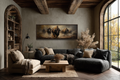 Herd of Running Bison Long Thin Horizontal Framed Canvas Wall Art