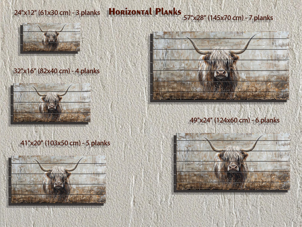 Highland Cow In Grass Distressed Wood Wall Art