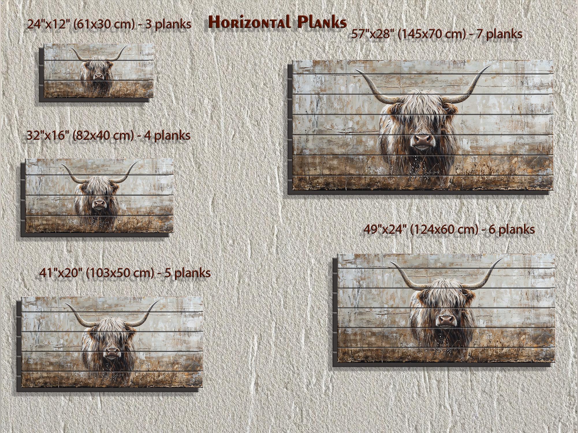 Highland Cow In Grass Distressed Wood Wall Art