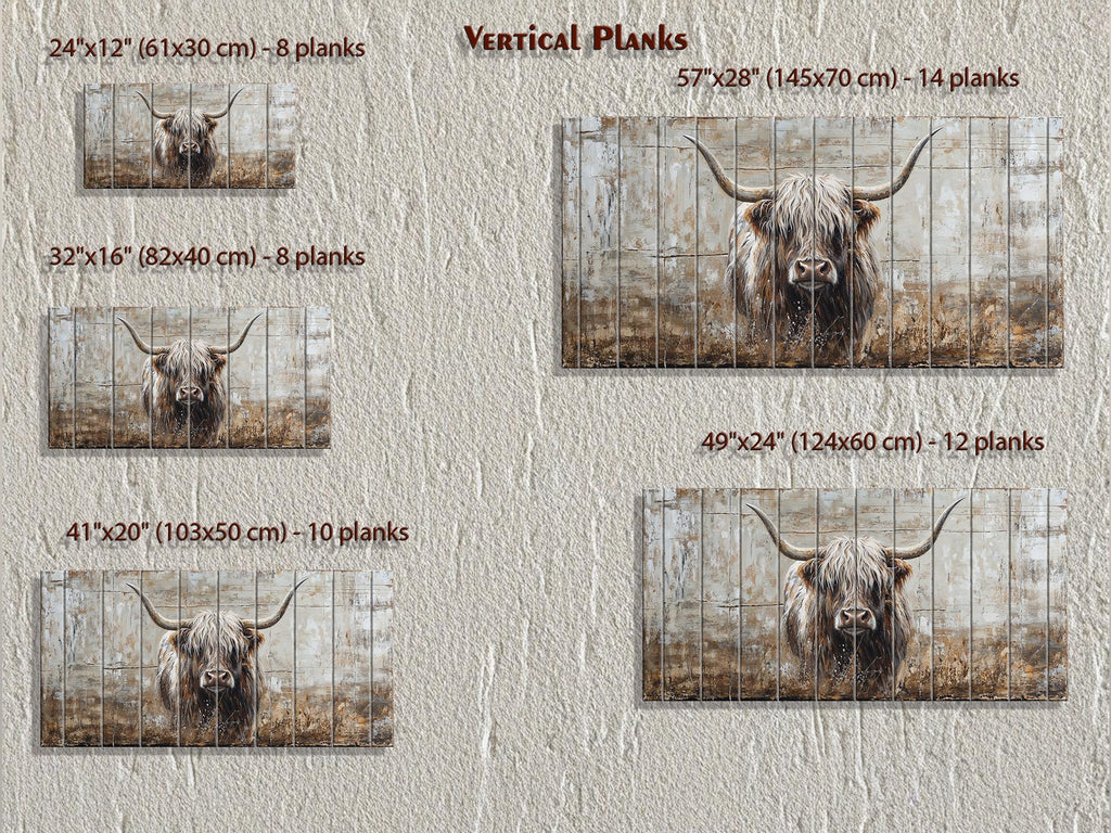 Highland Cow In Grass Distressed Wood Wall Art
