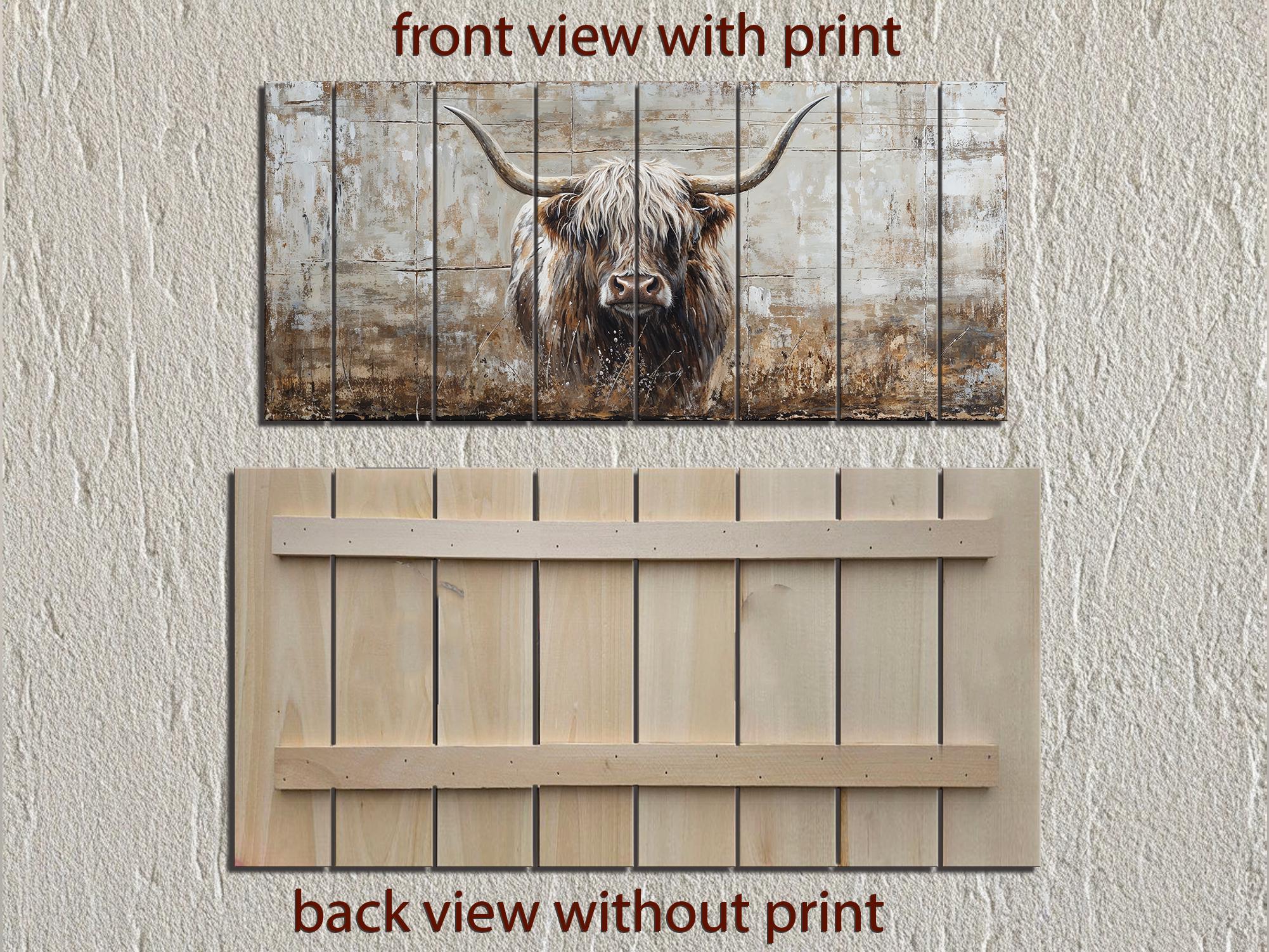 Highland Cow In Grass Distressed Wood Wall Art