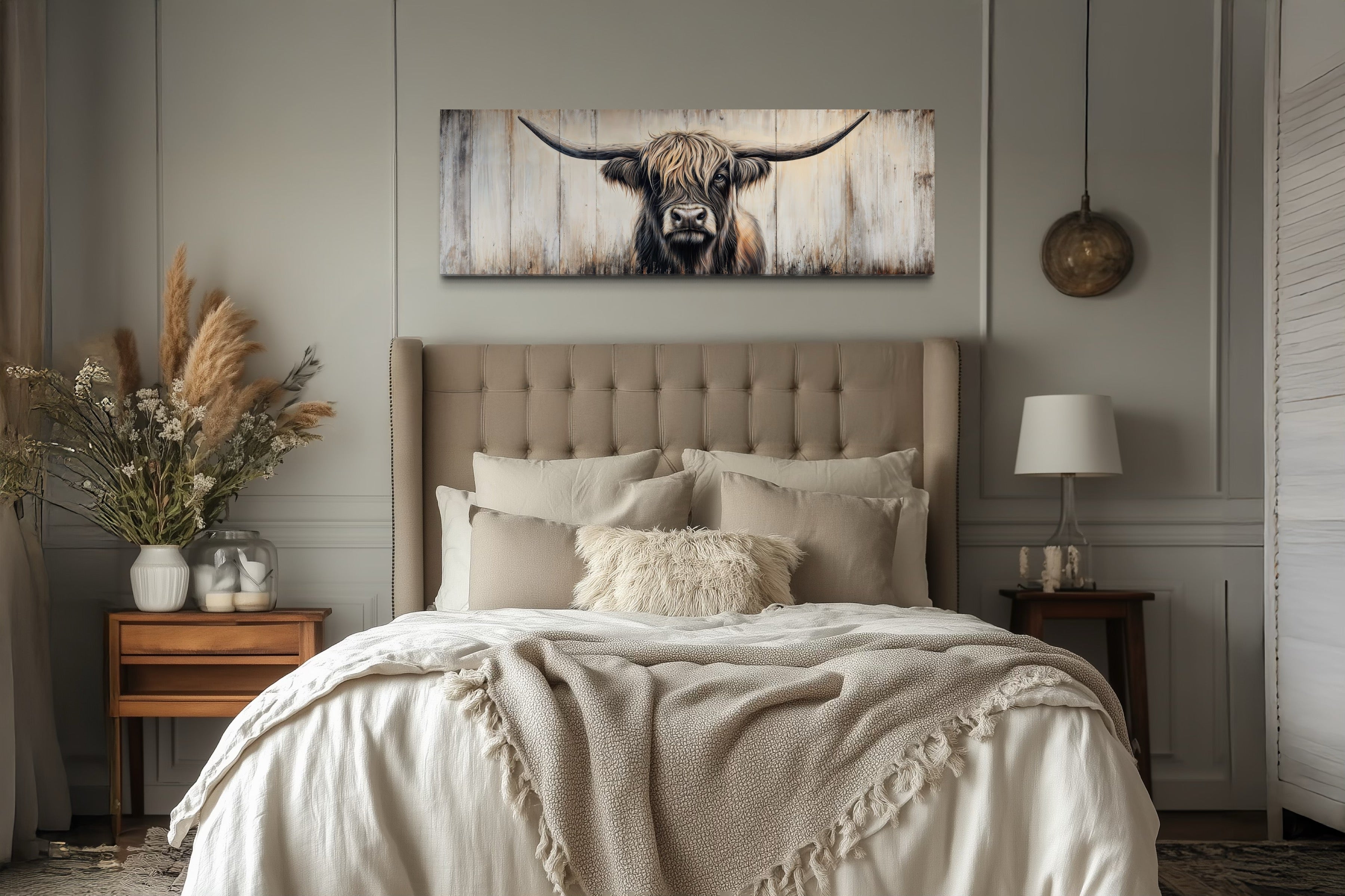 Highland Cow Painted On Wood Horizontal Rustic Wall Art