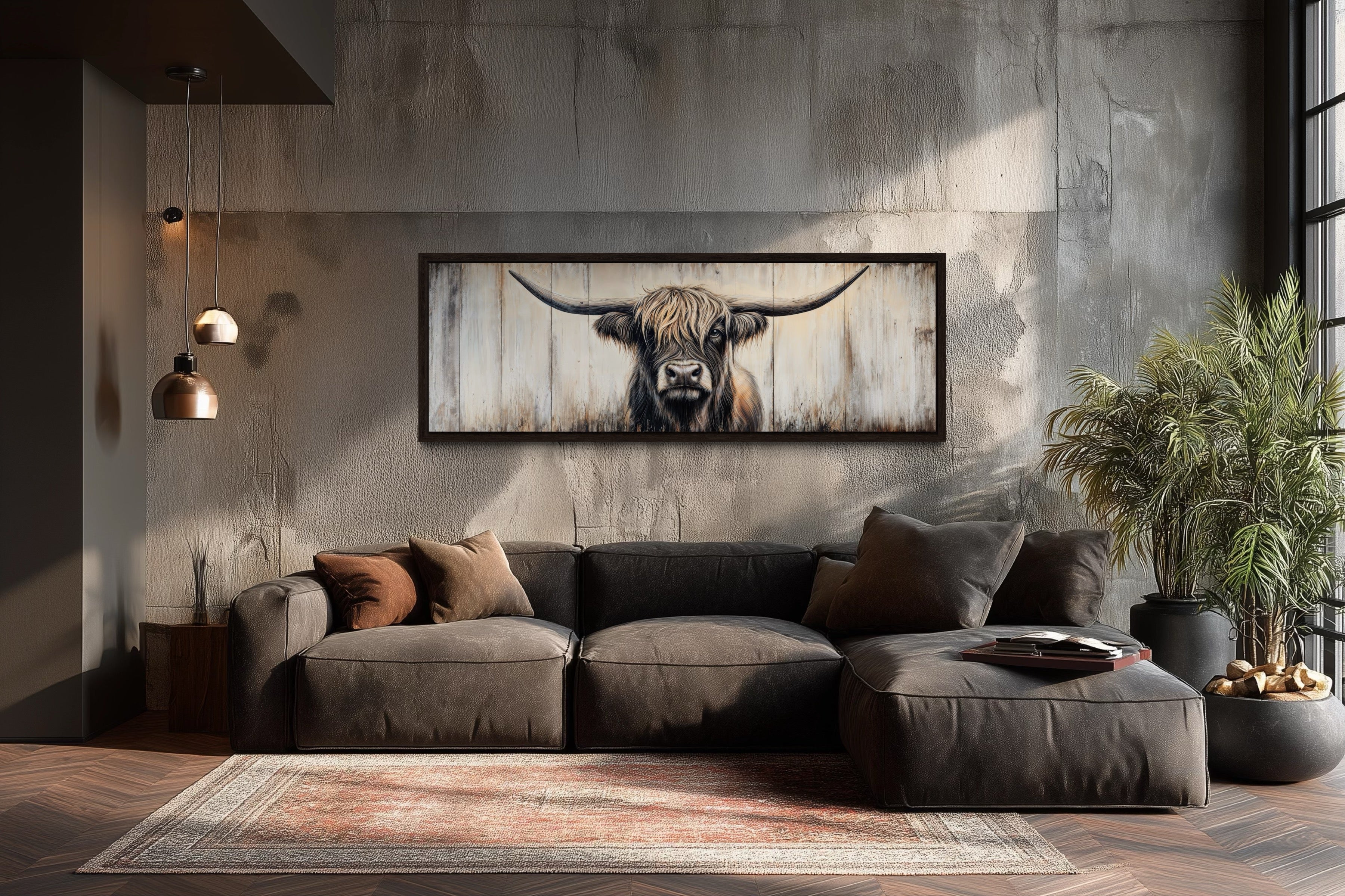 Highland Cow Painted On Wood Horizontal Rustic Wall Art