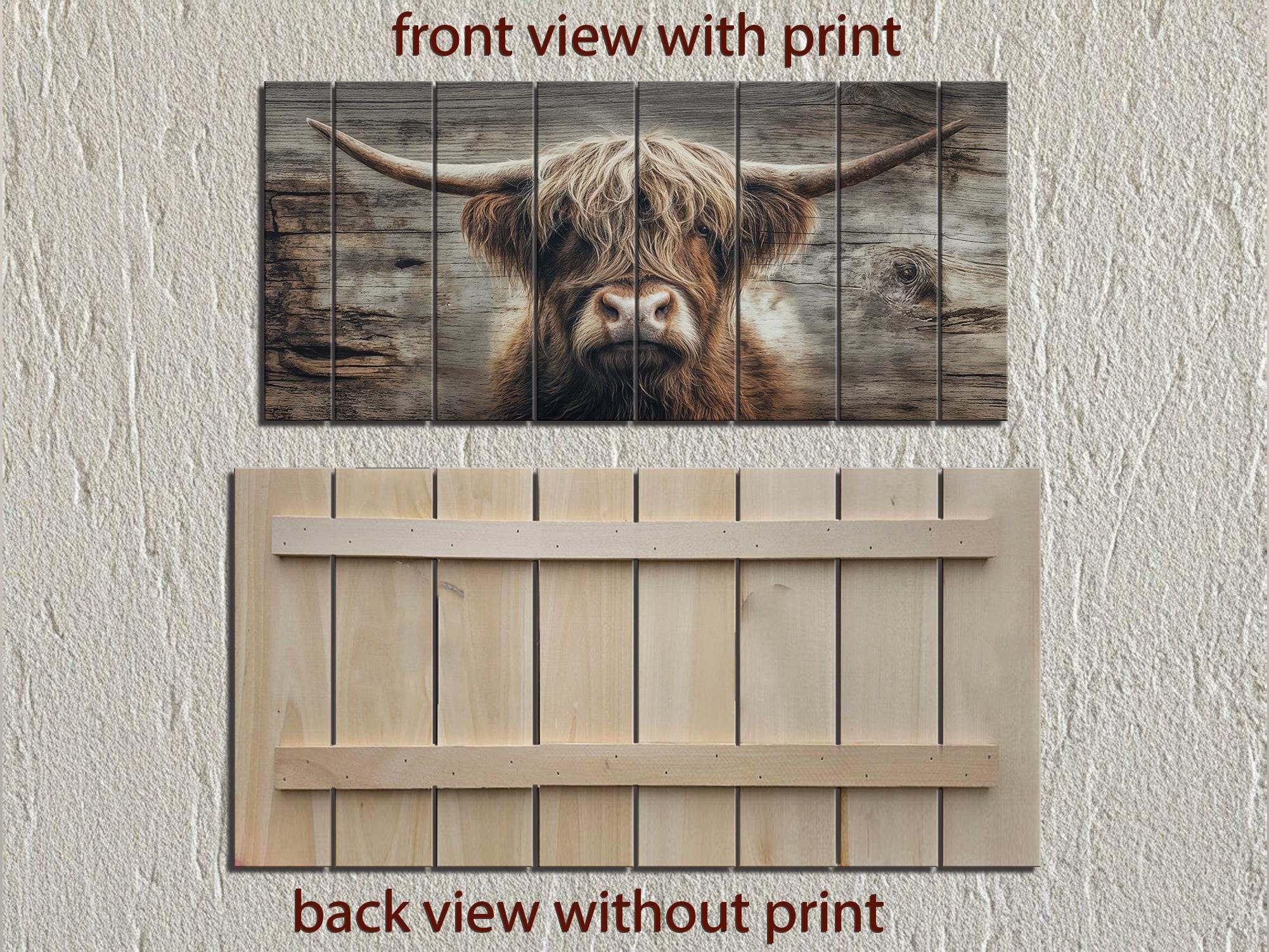 Highland Cow Portrait Large Horizontal Wood Wall Art, Rustic Farmhouse Decor