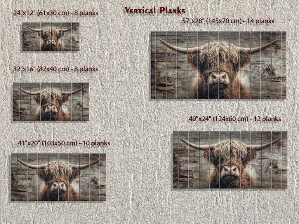 Highland Cow Portrait Large Horizontal Wood Wall Art, Rustic Farmhouse Decor