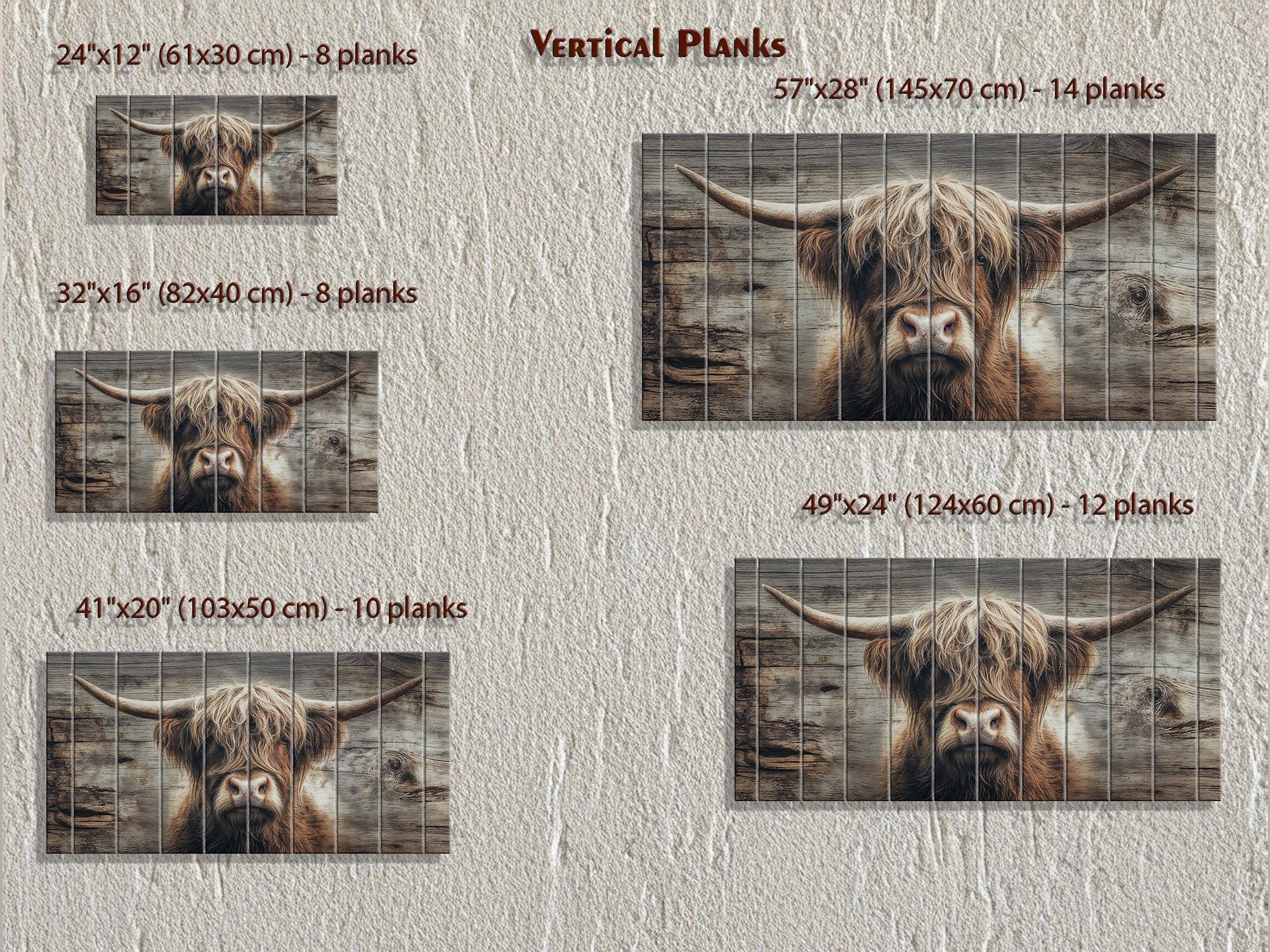 Highland Cow Portrait Large Horizontal Wood Wall Art, Rustic Farmhouse Decor