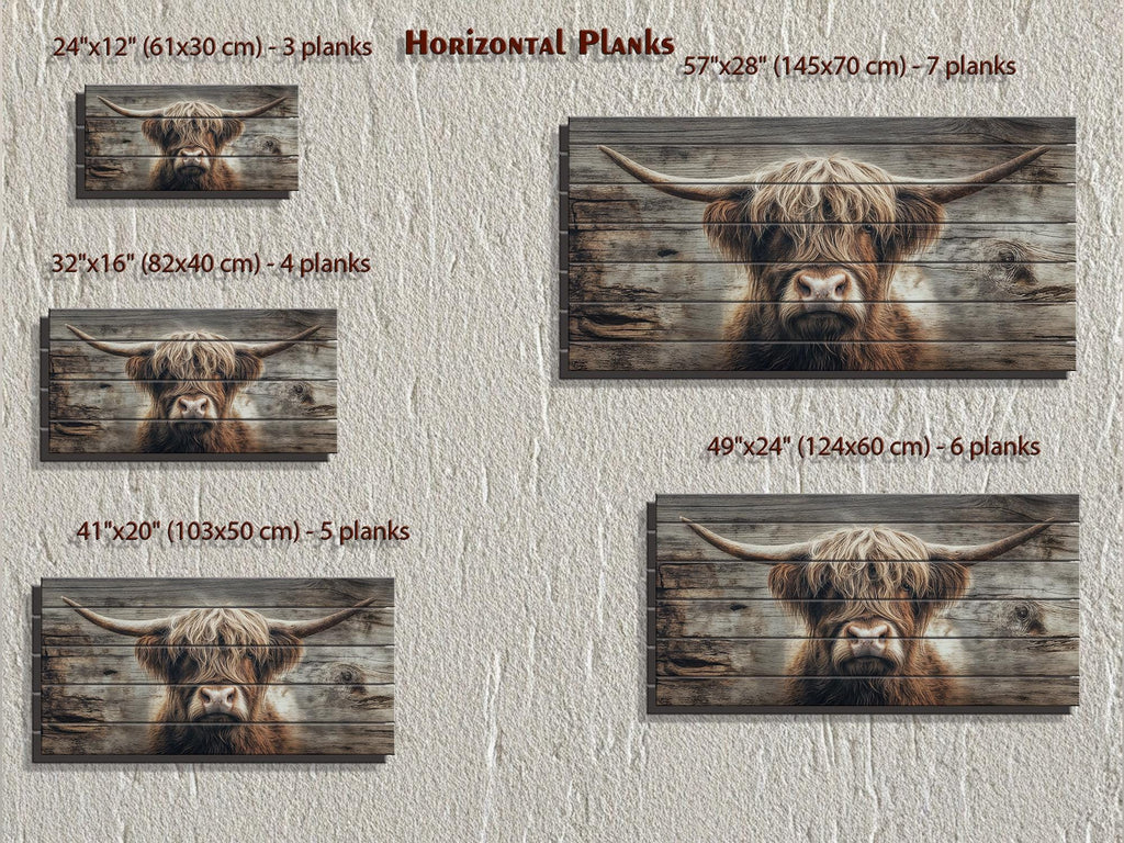 Highland Cow Portrait Large Horizontal Wood Wall Art, Rustic Farmhouse Decor