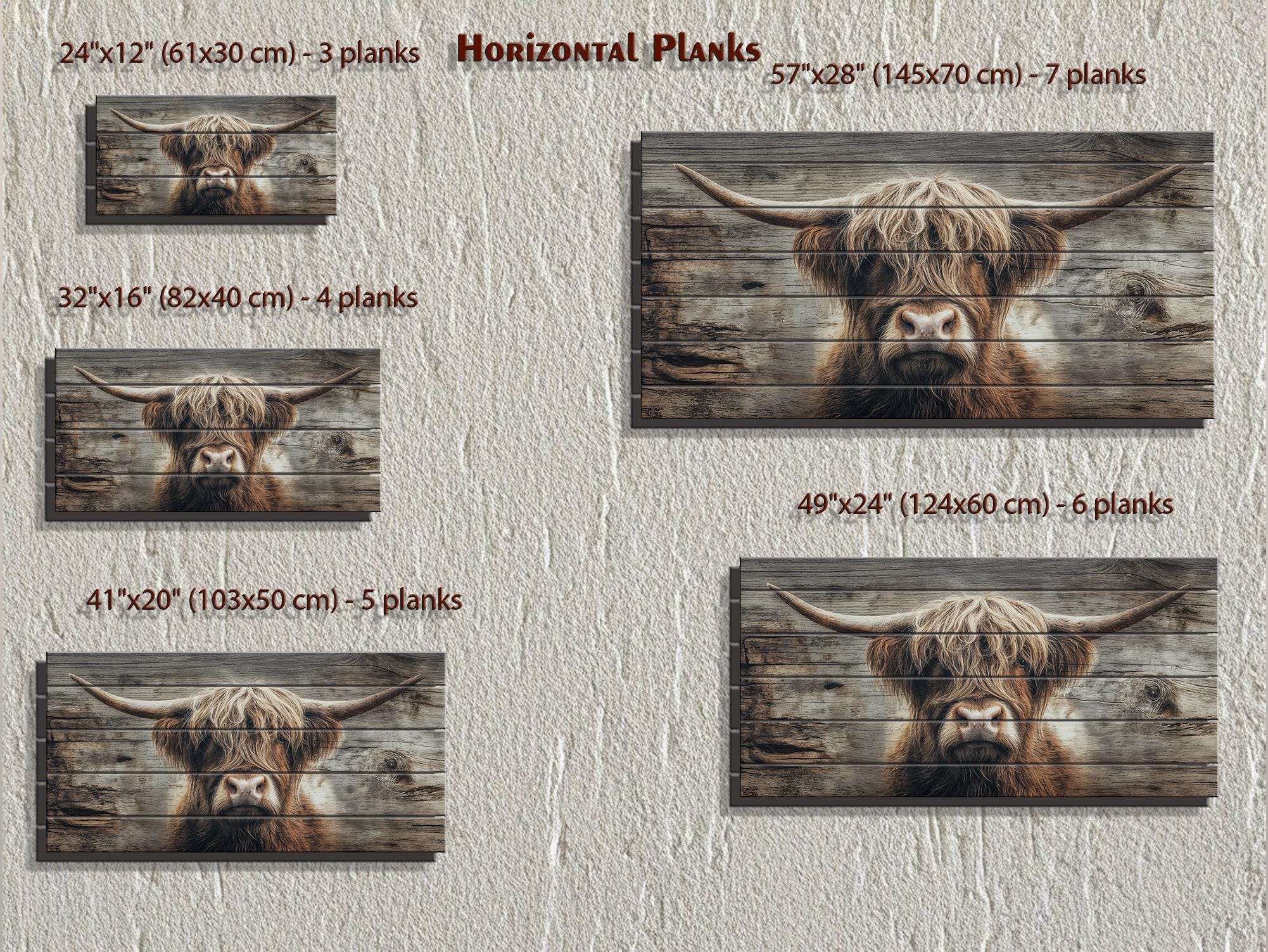 Highland Cow Portrait Large Horizontal Wood Wall Art, Rustic Farmhouse Decor