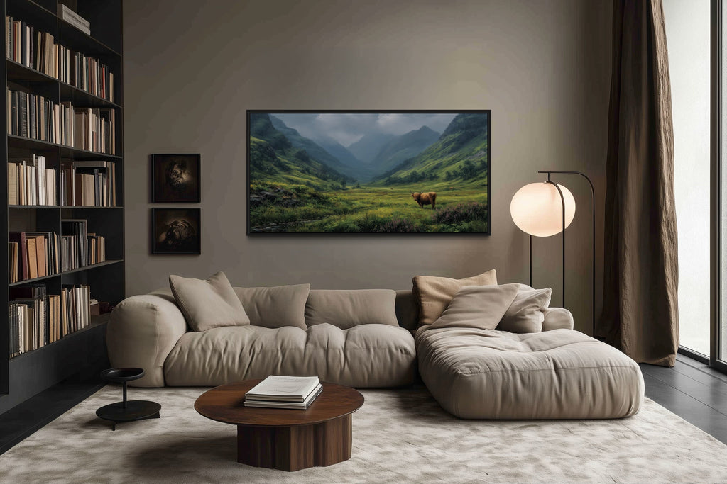 Highland Cow Wall Art – Rustic Farmhouse Wall Decor | Framed Canvas Print