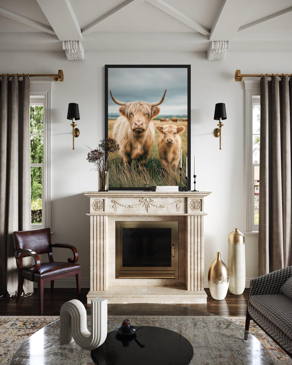 Highland Cow and Calf Photography Style Wall Art