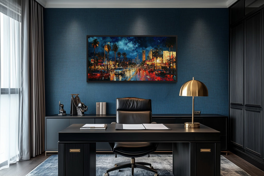 Hollywood Night Cityscape, Los Angeles Boulevard Framed Canvas Wall Art
