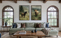 Horse And Highland Cow In Green Pasture Canvas Wall Art Set Of 2