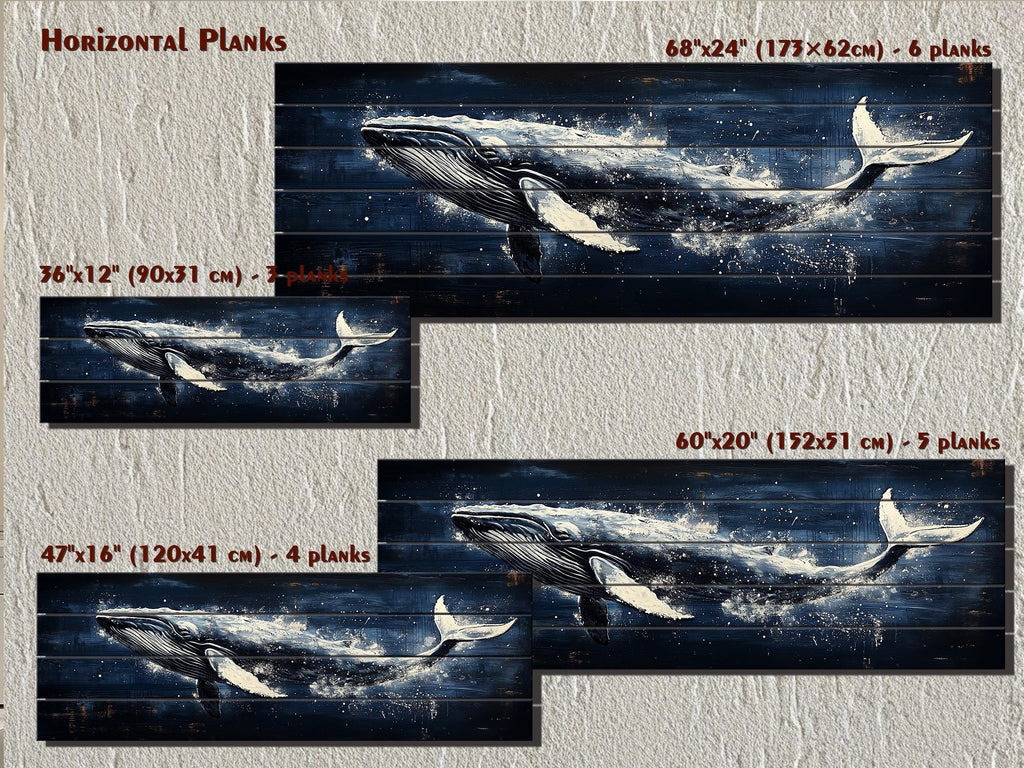 Humpback Whale Nautical Long Narrow Distressed Wood Wall Art