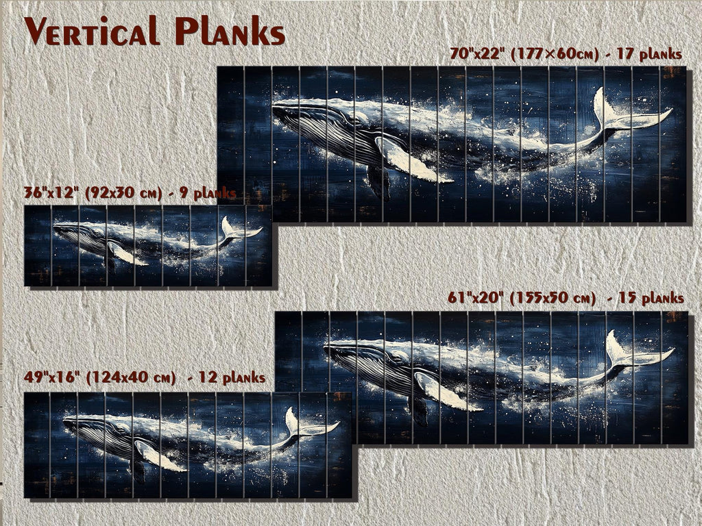 Humpback Whale Nautical Long Narrow Distressed Wood Wall Art