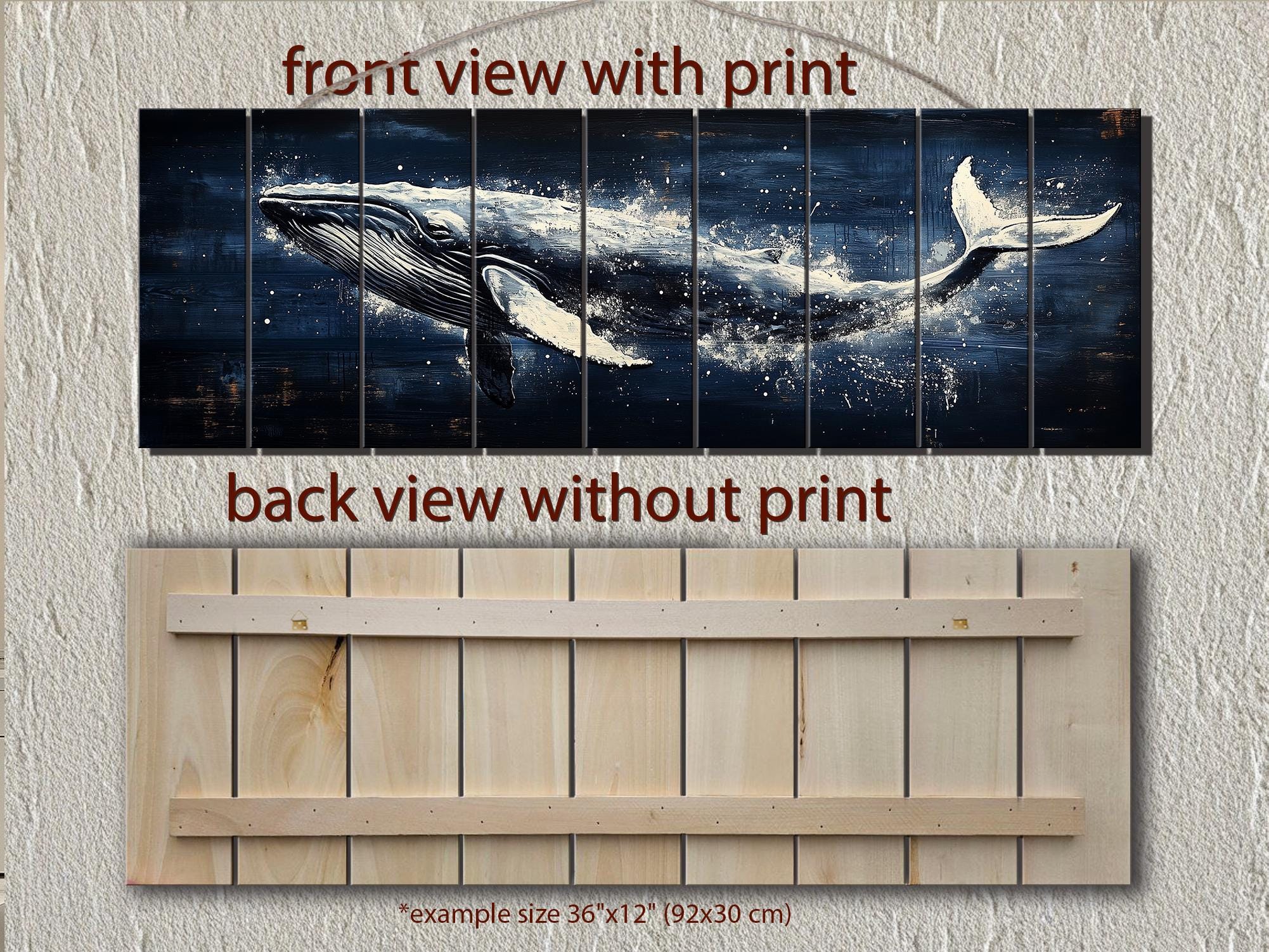 Humpback Whale Nautical Long Narrow Distressed Wood Wall Art