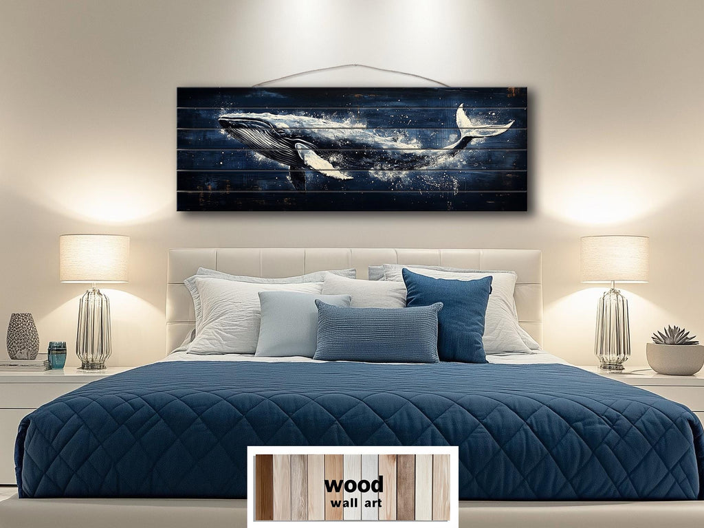 Humpback Whale Nautical Long Narrow Distressed Wood Wall Art