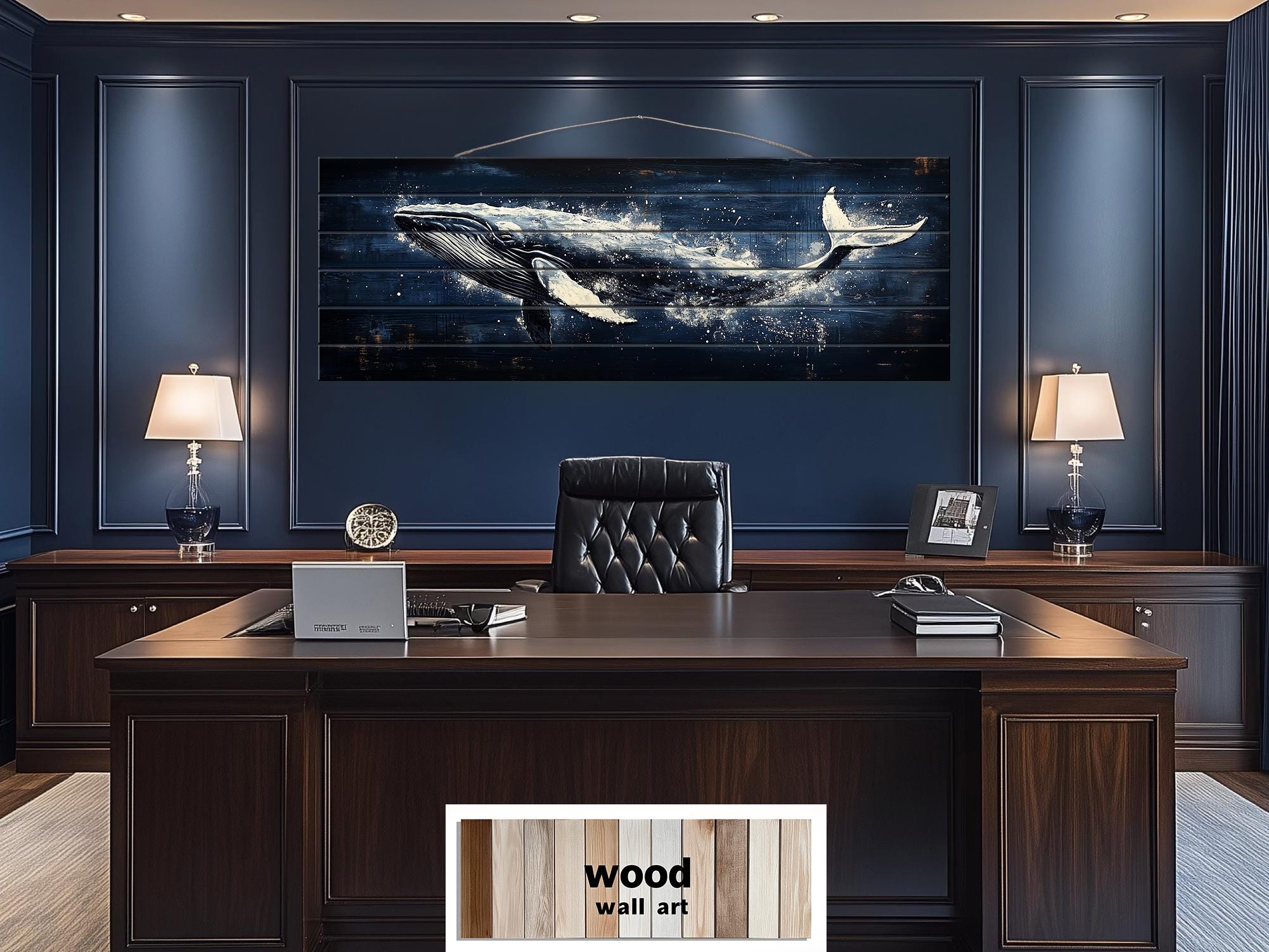 Humpback Whale Nautical Long Narrow Distressed Wood Wall Art