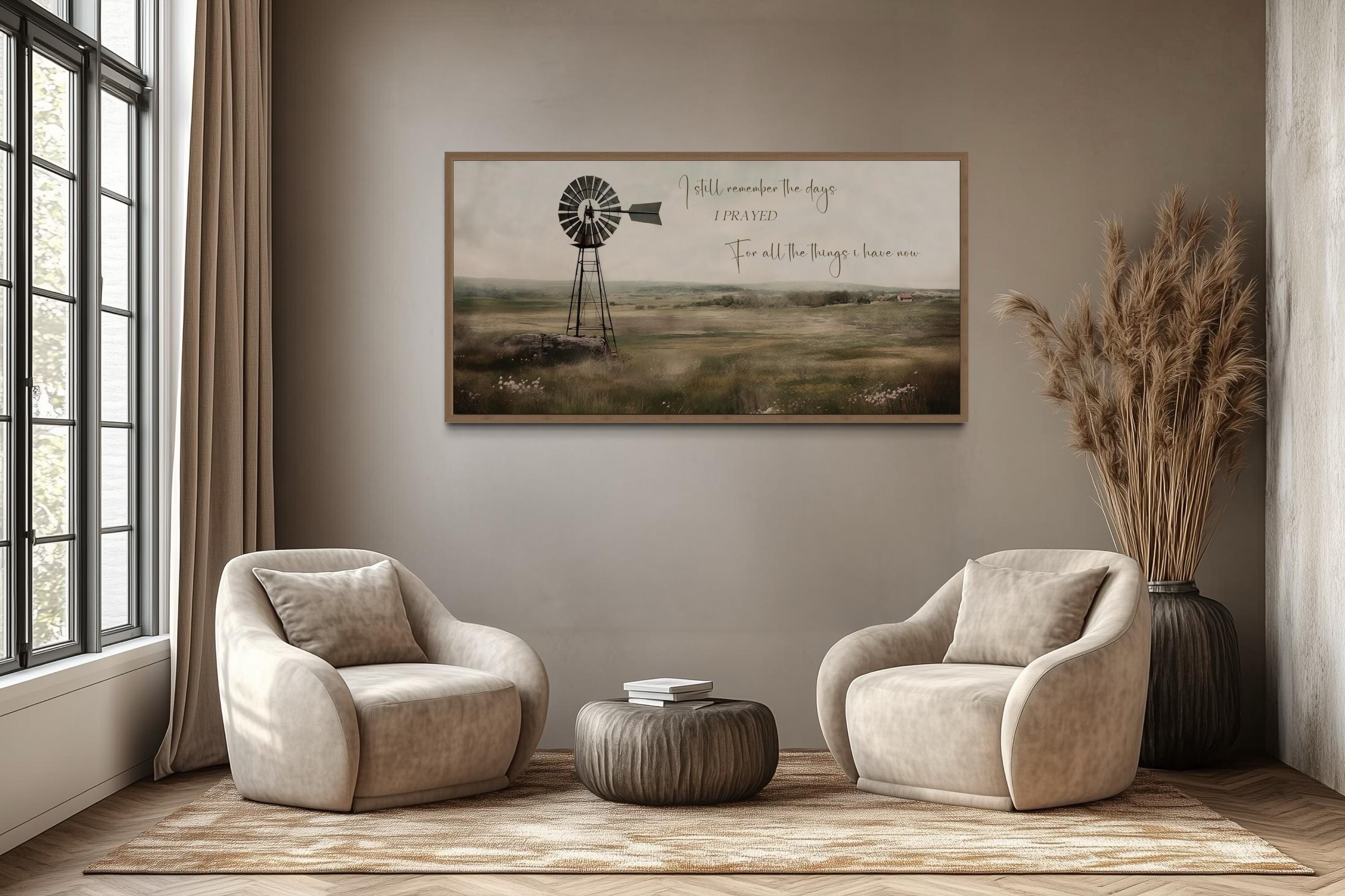 I Still Remember The Days Wall Art in Rustic Farm Landscape With Windmill