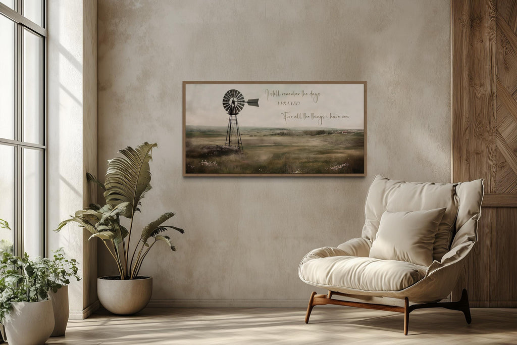 I Still Remember The Days Wall Art in Rustic Farm Landscape With Windmill