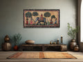 Indian Elephant Madhubani Style Painting Framed Canvas Wall Art