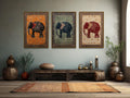 Indian Madhubani Elephant Canvas Wall Art Set of 3