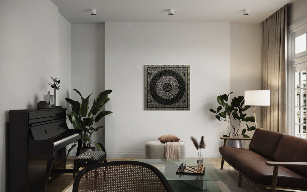 Indian Mandala Boho Black Grey  Framed Canvas Wall Art