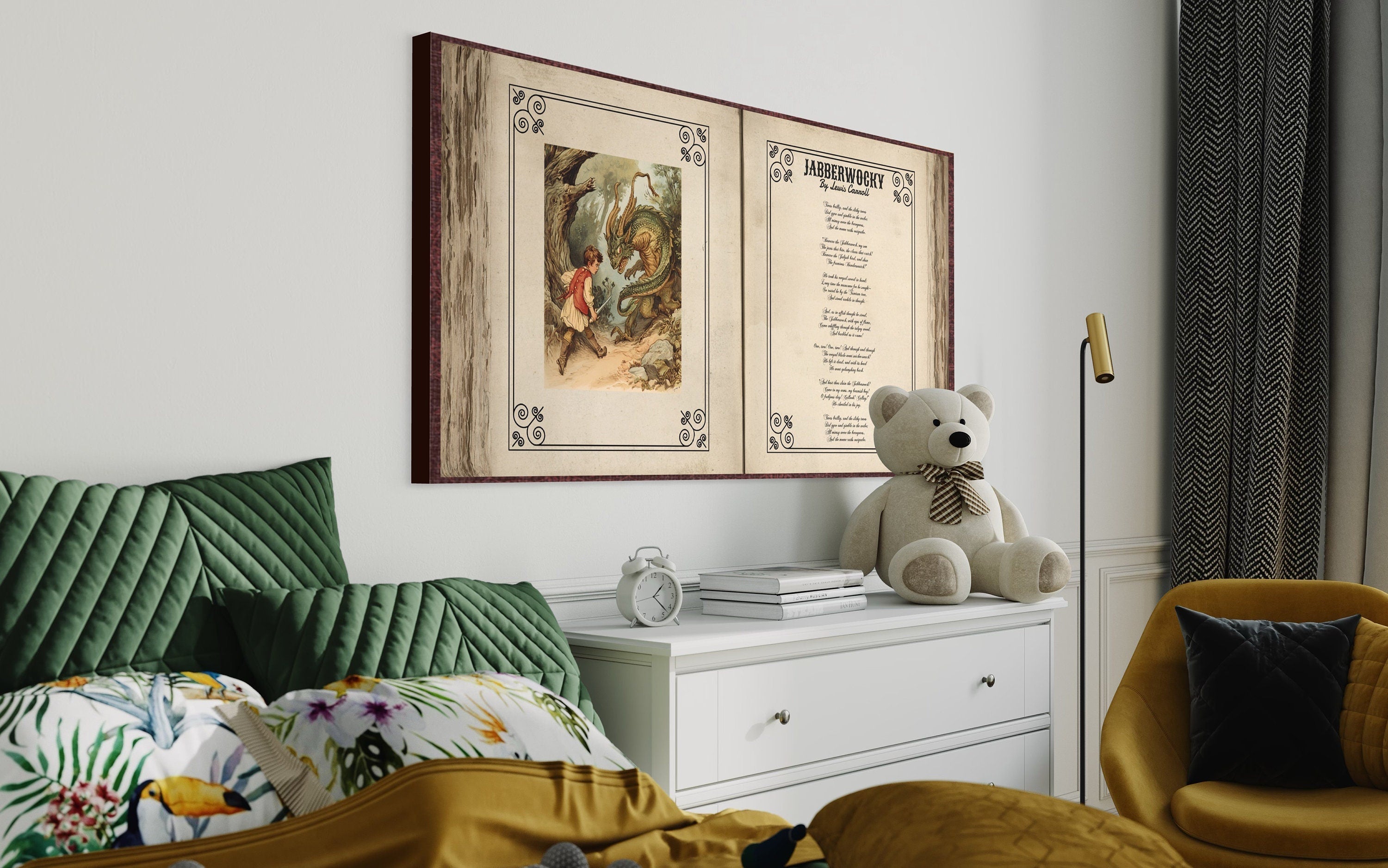 Jabberwocky Poem Wall Art – Vintage Poem Print Canvas for Victorian Library Decor