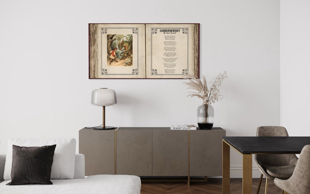 Jabberwocky Poem Wall Art – Vintage Poem Print Canvas for Victorian Library Decor