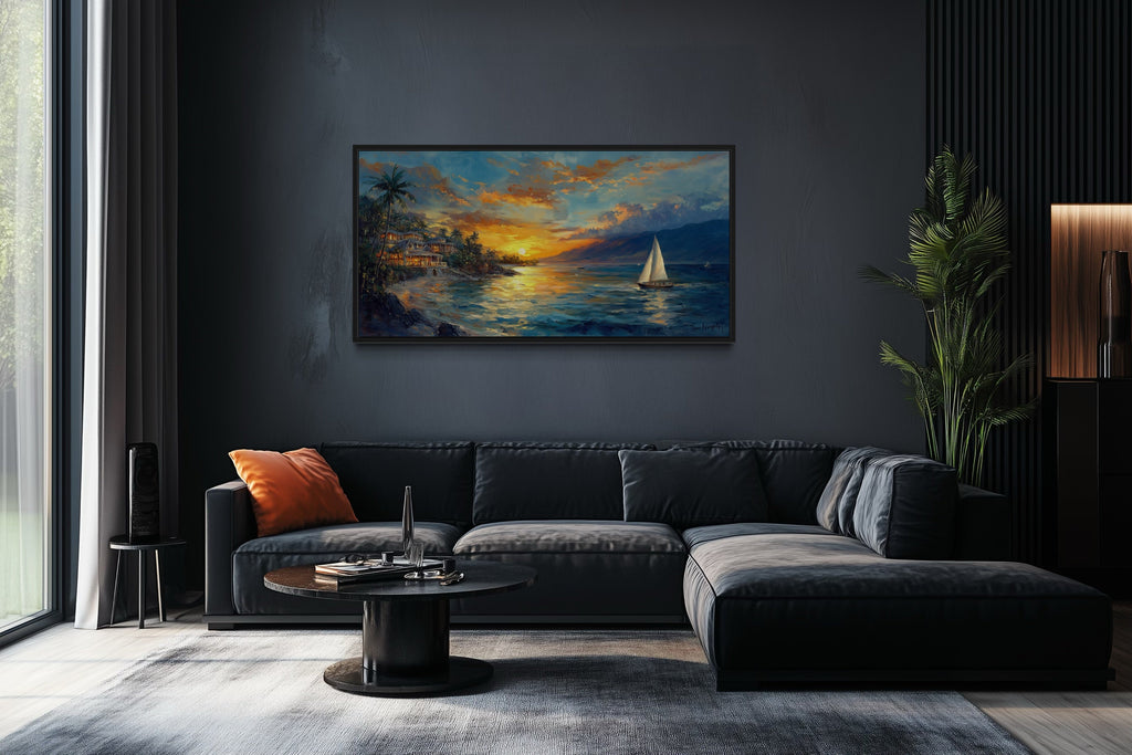 Jamaican Sunset Beach Art – Vibrant Tropical Wall Art | Framed Canvas Decor