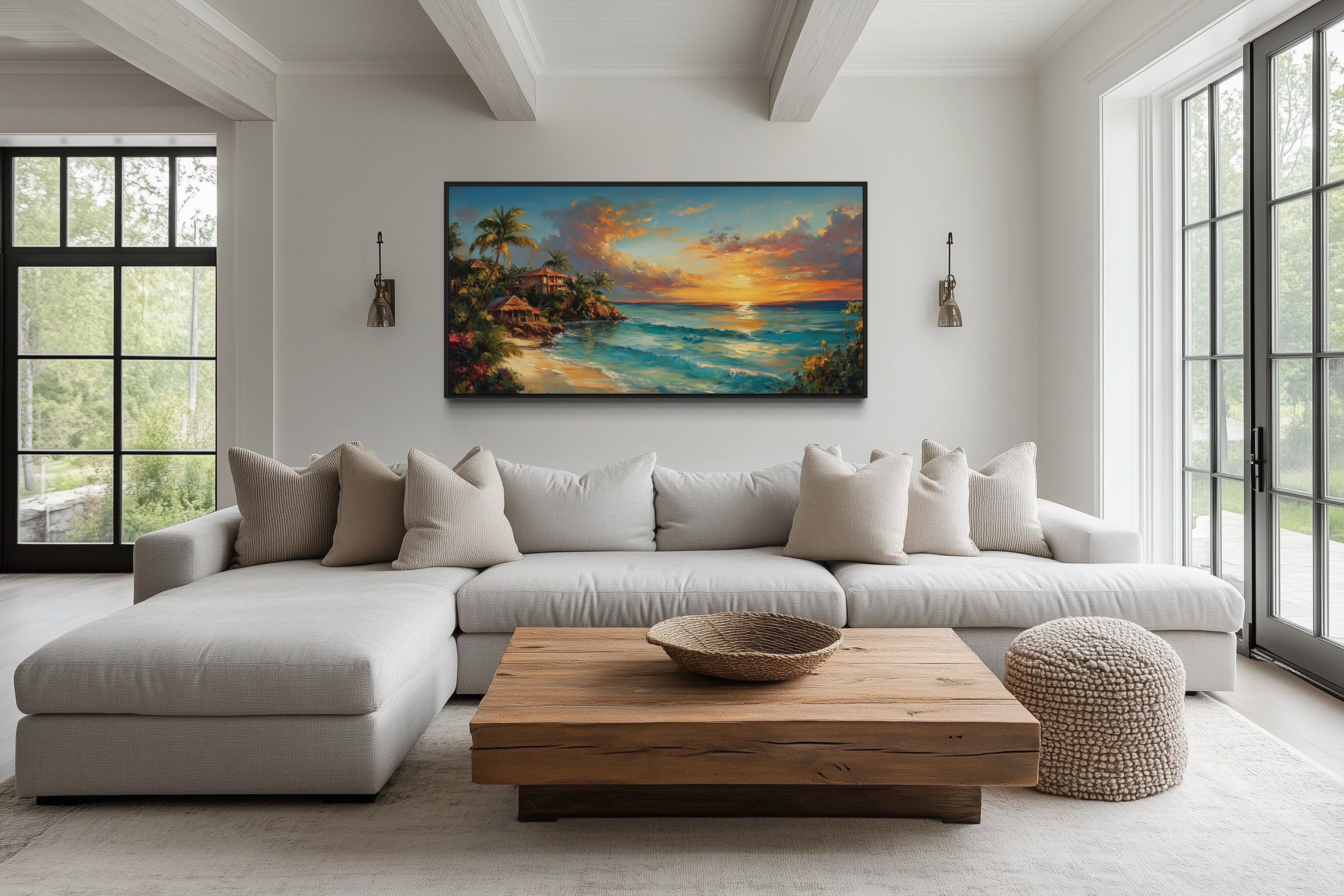 Jamaican Sunset Beach Framed Canvas Wall Art