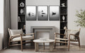 Japandi Wall Art, Set Of 3 Black White Foggy Lake, Japanese Crane, Boat And Maple Tree