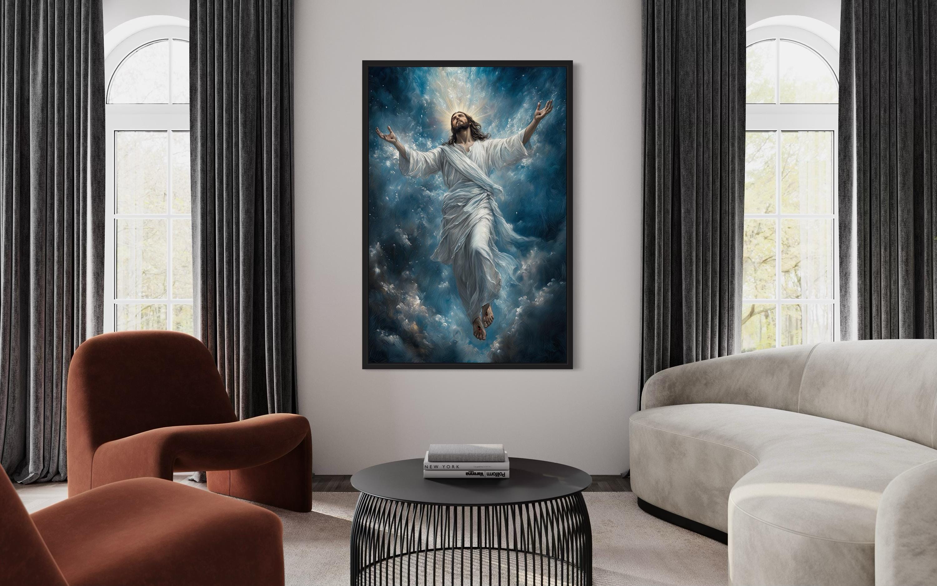 Jesus Ascension Into Heaven Christian Framed Canvas Wall Art