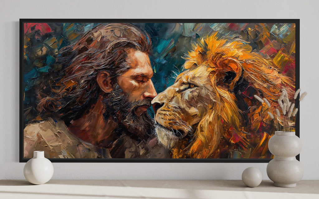 Jesus Lion Wall Art – Modern Christian Canvas Print | Framed Religious Decor