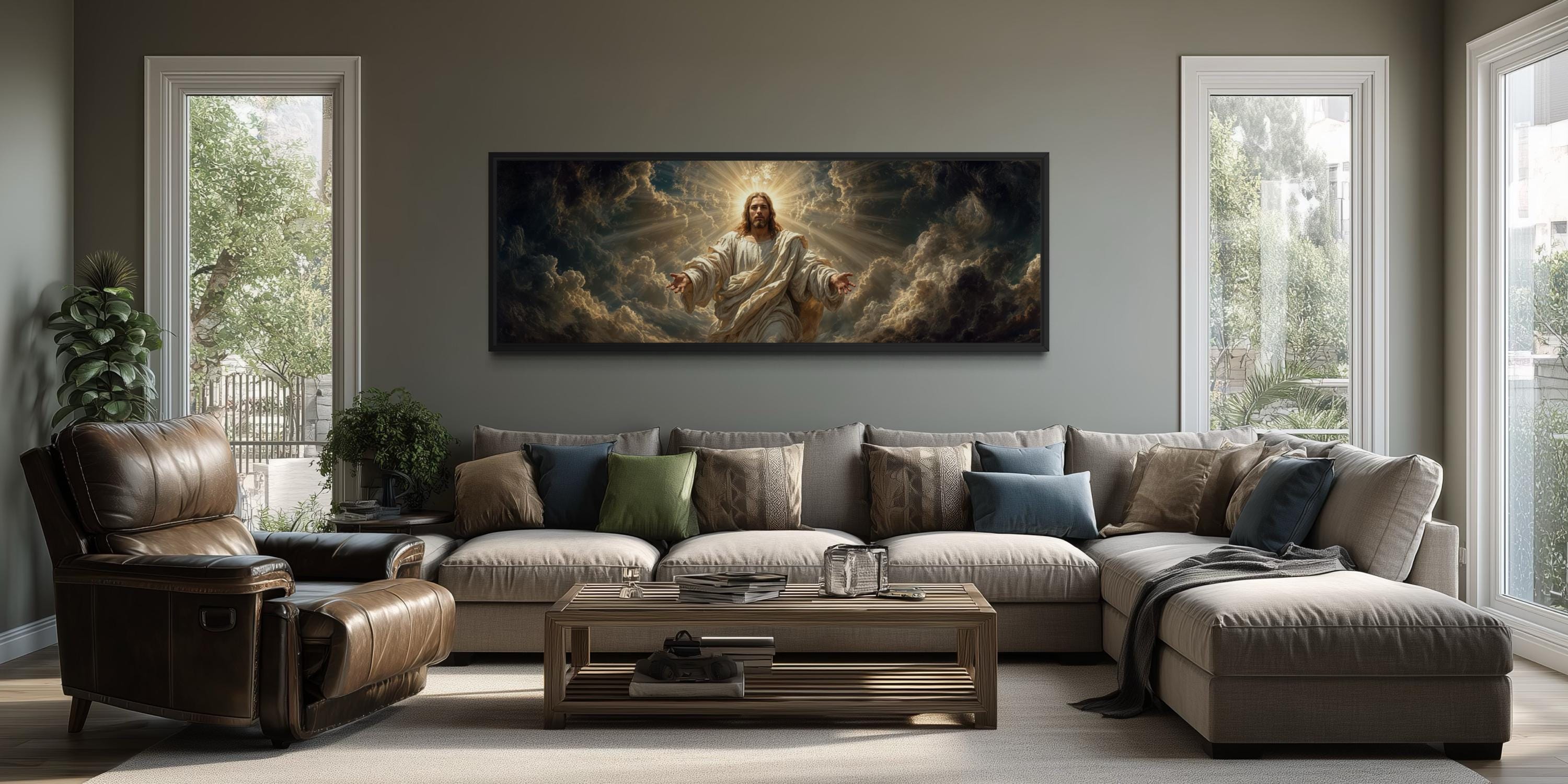 Jesus Wall Art - Panoramic Christian Wall Decor Canvas Print with Open Arms