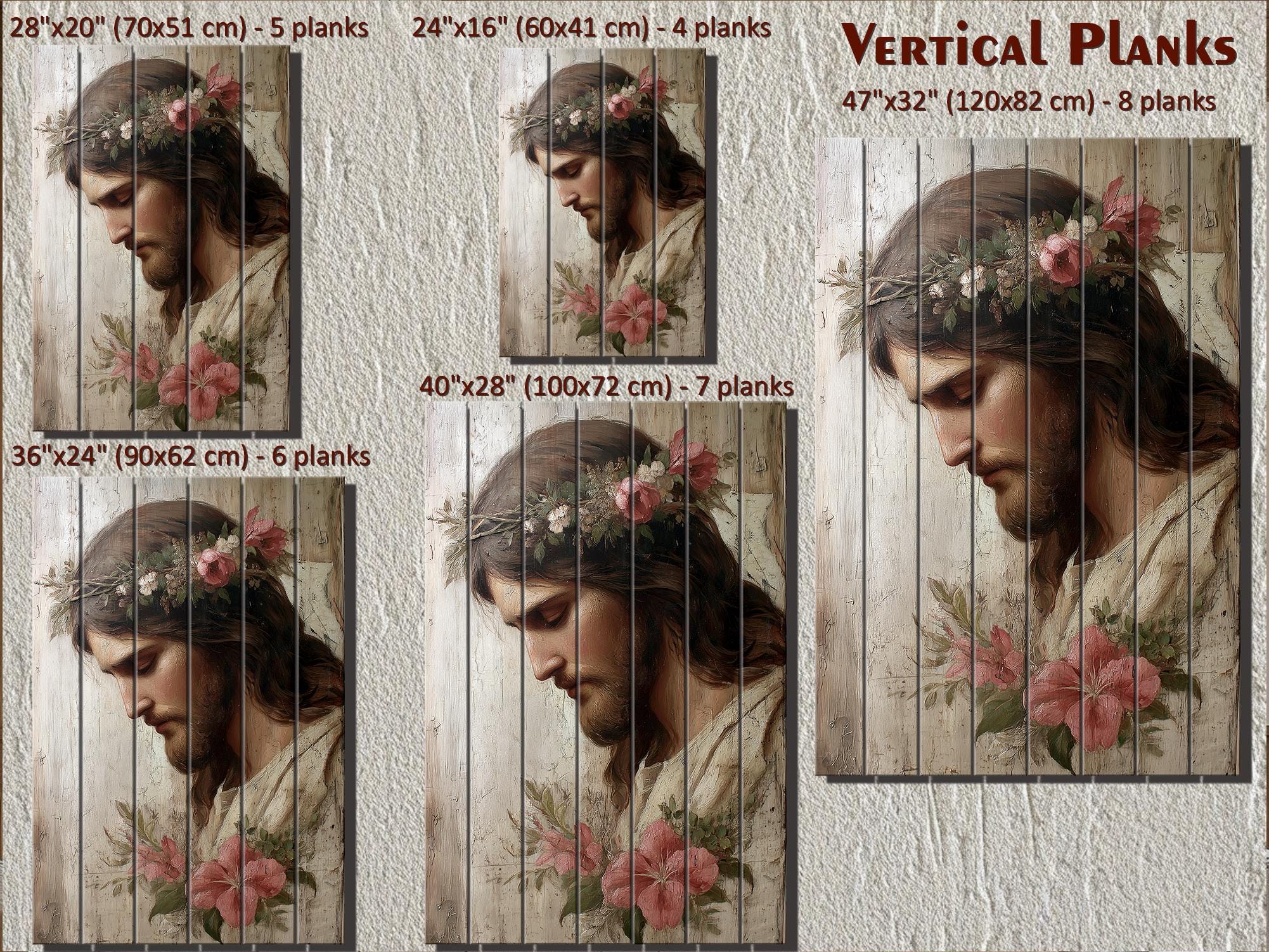 Jesus With Flowers Distressed Wood Wall Art | Rustic Christian Decor