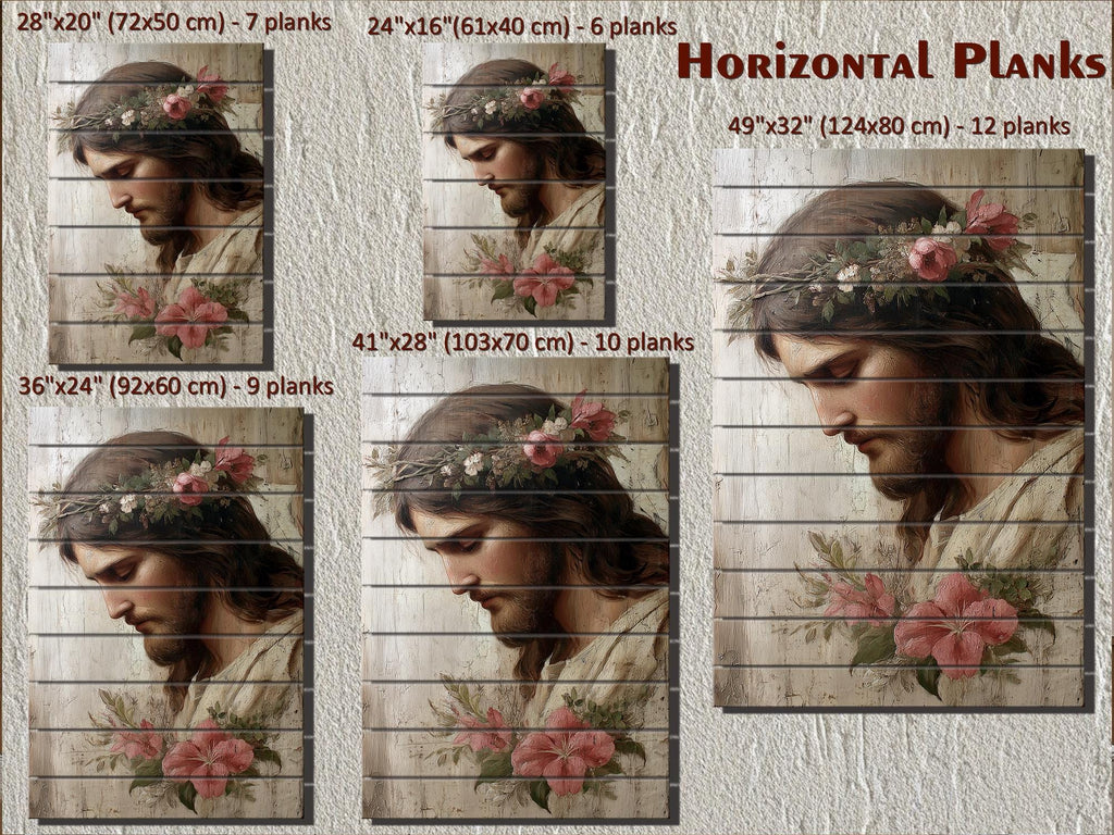 Jesus With Flowers Distressed Wood Wall Art | Rustic Christian Decor
