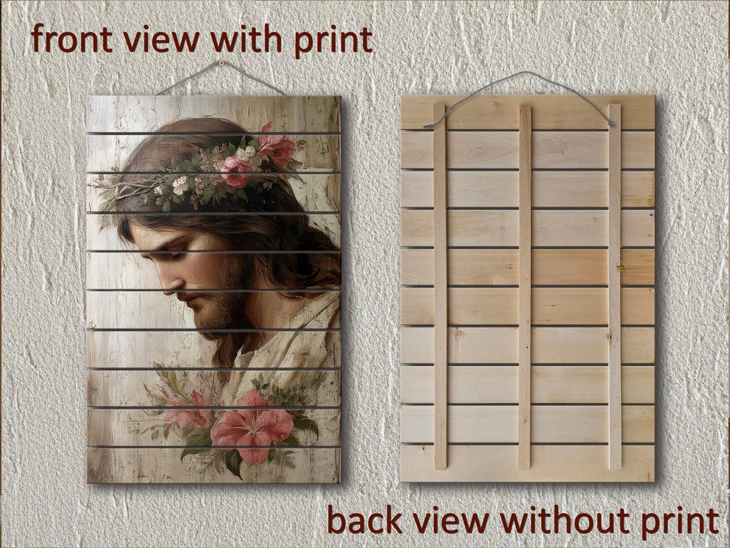 Jesus With Flowers Distressed Wood Wall Art | Rustic Christian Decor