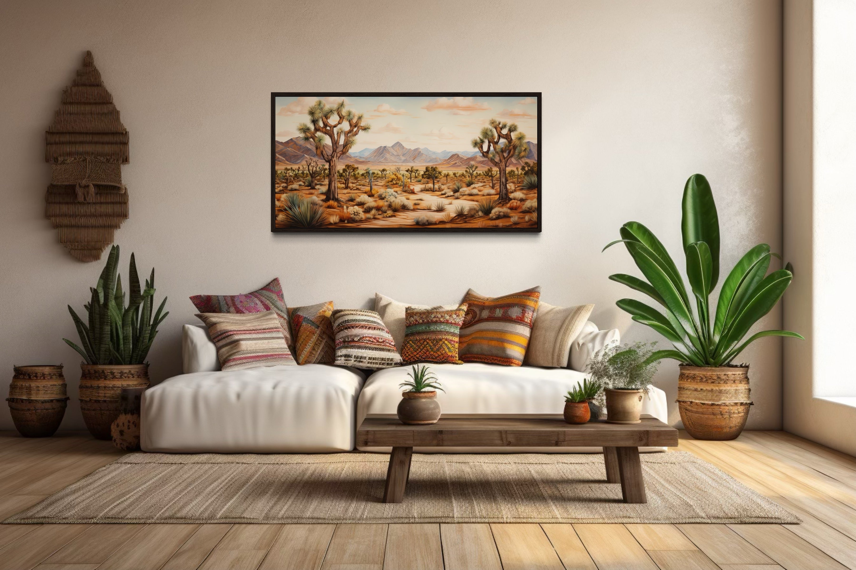 Joshua Trees Wall Art - Framed Arizona Canvas Painting | Rustic Desert Landscape Decor
