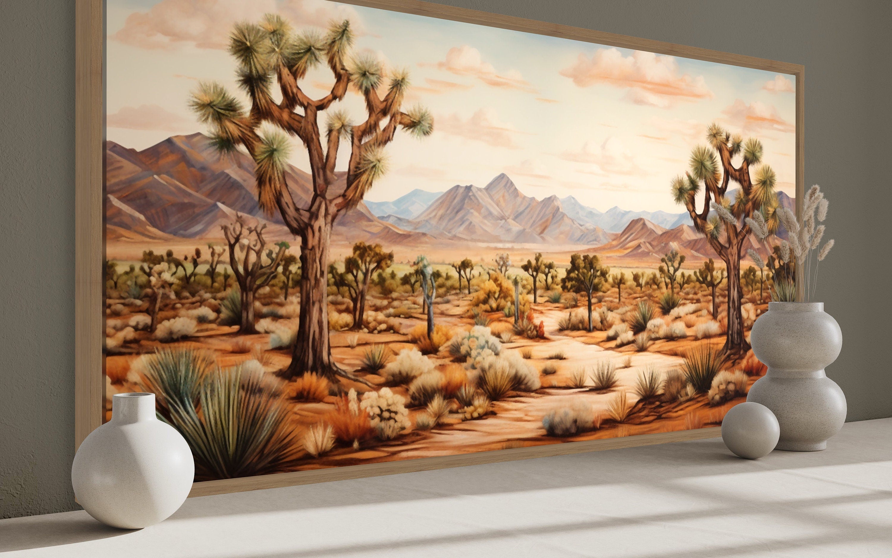 Joshua Trees Wall Art - Framed Arizona Canvas Painting | Rustic Desert Landscape Decor